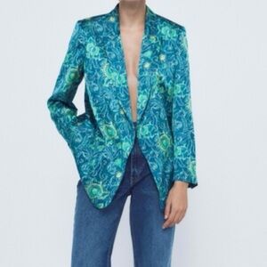 ZARA Floral Satin Blazer